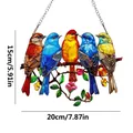 Colorful 2D acrylic suncatcher featuring five birds on a flowery branch decoration - Five Birds Brown Branch-OPP Bag