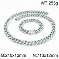 Ensemble collier et bracelet maille gourmette en acier argenté avec dimensions - Ensemble Couleur Argent 12mm (KS141848-Z)