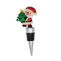 Festive Santa Claus PVC wine bottle stopper with green tree and metal seal - 3D Santa with Christmas Tree