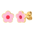 Chic pink floral stud earrings with golden finish for women and girls in a pair - Flower Style (ES-587G)