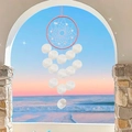 Pink dreamcatcher wind chime with white shell discs and beaded net for home decor - Material Kit / Pink Shell-White