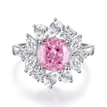S925 Silberring mit großem rosa Edelstein im Kissen-Schliff und gemischten Akzentsteinen - US 6 / Kissen Schliff Rosa Zirkonia (FDJZ-057)