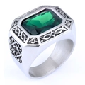 Macro shot of vintage masonic ring featuring a green square gemstone and ornate carvings - US Size 8 / Steel Color Green Gemstone Style
