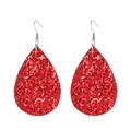 Close-up of red sequined teardrop earrings with silver fishhook ear wires set - Red Glitter Sequins