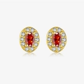 Elegant gold-tone S925 sterling silver oval stud earrings with red and white gemstones - 18k Gold-MME1045-Oval Ruby Red