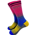 Men's high crew athletic socks with colorful pink, blue and yellow stripes style - 42-46 / Colorful Patchwork Striped Style (1994D)