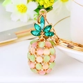 Pink and green opal pineapple keychain with gold plating and sparkling crystals - Colorful Cat Eye Pineapple