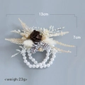 White dried flower boutonniere with pine cone and pearls, size 13x7cm and weight 23g - Style 5 Wrist Flower