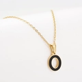 Gold stainless steel necklace with black enamel letter O pendant for women - Gold-O