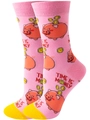 Detail of pink and yellow knitted socks with pig piggy bank and Time Is Money text - EU 36-42 / Pink Golden Piggy Bank