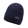 Men's knitted beanie in navy blue with IFARDI patch ribbed winter hat - One Size / Navy Blue