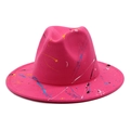 Hot pink fedora hat with colorful street art graffiti paint splatters and wide brim - M (56-58cm) / Rose Red