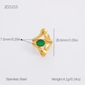 Unregelmäßiger gehammerter 18K vergoldeter Edelstahlring mit grünem ovalem Stein - Grüner Naturstein-Stil (JZ21215)