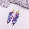 Elegant purple gradient butterfly wing earrings with gold hooks and glittery accents - Blue Painted Rhinestone-Gold