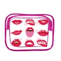 Clear PVC makeup bag with hot pink trim and vibrant red lip pattern detail - 069-Nine Lips Pattern
