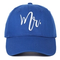 Classic dark blue baseball cap with Mr. white embroidery lettering in soft cotton fabric - MR / Royal Blue