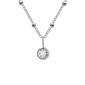 Collana a sfere d'argento con un ciondolo rotondo in zircone incastonato a castone - Aprile Bianco - Argento