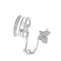 Set de boucles d'oreilles manchette papillon argenté avec chaîne et zircons blancs - Clip d'Oreille à Chaîne Connectée Papillon (M-219)