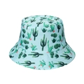 Reversible light blue cotton bucket hat featuring cactus prints and reinforced brim - Cactus Print (N)