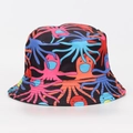 Black bucket hat with colorful all-over cartoon octopus prints for sun protection - M (56-58cm) / Cartoon Octopus Print (#20)