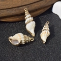Three natural shell pendants with gold-plated edges for DIY jewelry making - No.38 (Beige Texture - Gilded Edge)