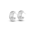 Minimalist S925 sterling silver C-shaped wave textured hoop earrings on white background - Platinum Color