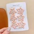 Set of 6 cute peach pink star hair clips with smooth finish on white display card - Glossy Peach Pink Star - 6 Pcs