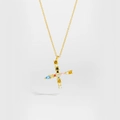 S925 sterling silver golden cross necklace with colorful zircon stones in vintage style - Gold Letter X