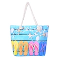 Detail of nautical beach bag featuring durable cotton rope handles and colorful summer print - Style 6