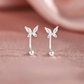 Silver butterfly earrings with sparkling marquise zircon and secure screw ball backs - Marquise Zirconia Butterfly Style (A227)