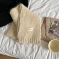 Soft wool blend knitted egg scarf in beige finish with minimalist woven label - 3g Series / Off White