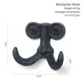 Vintage black cast iron mustache wall hook with dimensions 12x10cm in matte finish - Black-Small Nose Style