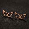 Minimalist hollow angel wing stainless steel stud earrings in polished rose gold finish - 672 Rose Gold (Angel Wings)