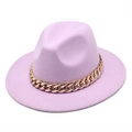 Lavender felt fedora hat with a decorative gold chain link band, shown from a 45-degree angle - M (56-58cm) / Taro Purple