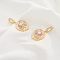 Pink enamel floral pendant with natural pearl inlay and gold leaf frame detail - Style 17 Pink Enamel Pearl Round Pendant