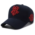 Berretto da baseball blu scuro oversize con ricamo lupo 3D rosso e corona alta - Blu navy