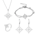 Silver Celtic knot jewelry set with cutout necklace, bracelet, earrings and open ring - Style H 4-Piece Set / Steel