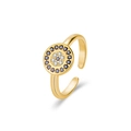 S925 Sterling silver gold adjustable ring featuring a round blue evil eye diamond design - Adjustable Open / Gold Color