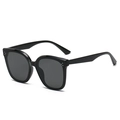 Classic oversized black square sunglasses with silver rivets and dark grey UV lenses - Black Frame Black Grey Lens