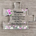 Transparent acrylic puzzle decor with pink roses and Nanna thank you message - Nanna Wood Background Style (Q50)