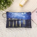 Artistic oil painting coin purse with Starry Night print, zipper and keychain - Starry Night Over the Rhone