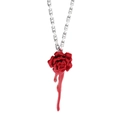 Silver O-chain necklace featuring a vibrant red rose pendant with a creative drip design - Enamel Red Rose Style (5346246471029)