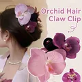 Elegant orchid hair claw clips with pearls and realistic floral petals for women - Three-Flower Claw Clip Rose Pink