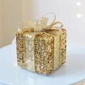 Champagne gold glitter gift box ornament with sequins and gold ribbon bow - Gold Ribbon Gift Box 6*8cm
