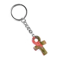 Natural Unakite Ankh cross keychain with silver metal ring for home decoration - Unakite