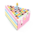 Geschenkschachtel in Dreiecks-Kuchenform mit bunten Punkten und Kerze für Partys - Mehrfarbiger Punktmuster Kuchen Stil / 14.5x11x7.5cm