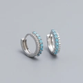 S925 silver hoop earrings featuring blue turquoise stones and sparkling cubic zirconia - Platinum (Turquoise Stone)