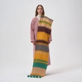 Winter striped knitted scarf with green pom poms and colorful rainbow patterns - 37*210cm / Yellow Green Striped Pom Pom