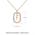 Ciondolo ovale in argento 925 dorato con alone di zirconi e un charm a lettera F in metallo - Stile ciondolo lettera F ovale con pavé di zirconi / Argento 925 / 50cm (40+5+5cm) / Oro