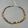 Close-up of tiger eye bead necklace with stainless steel lobster clasp and extension chain - Tiger Eye Stone Bracelet